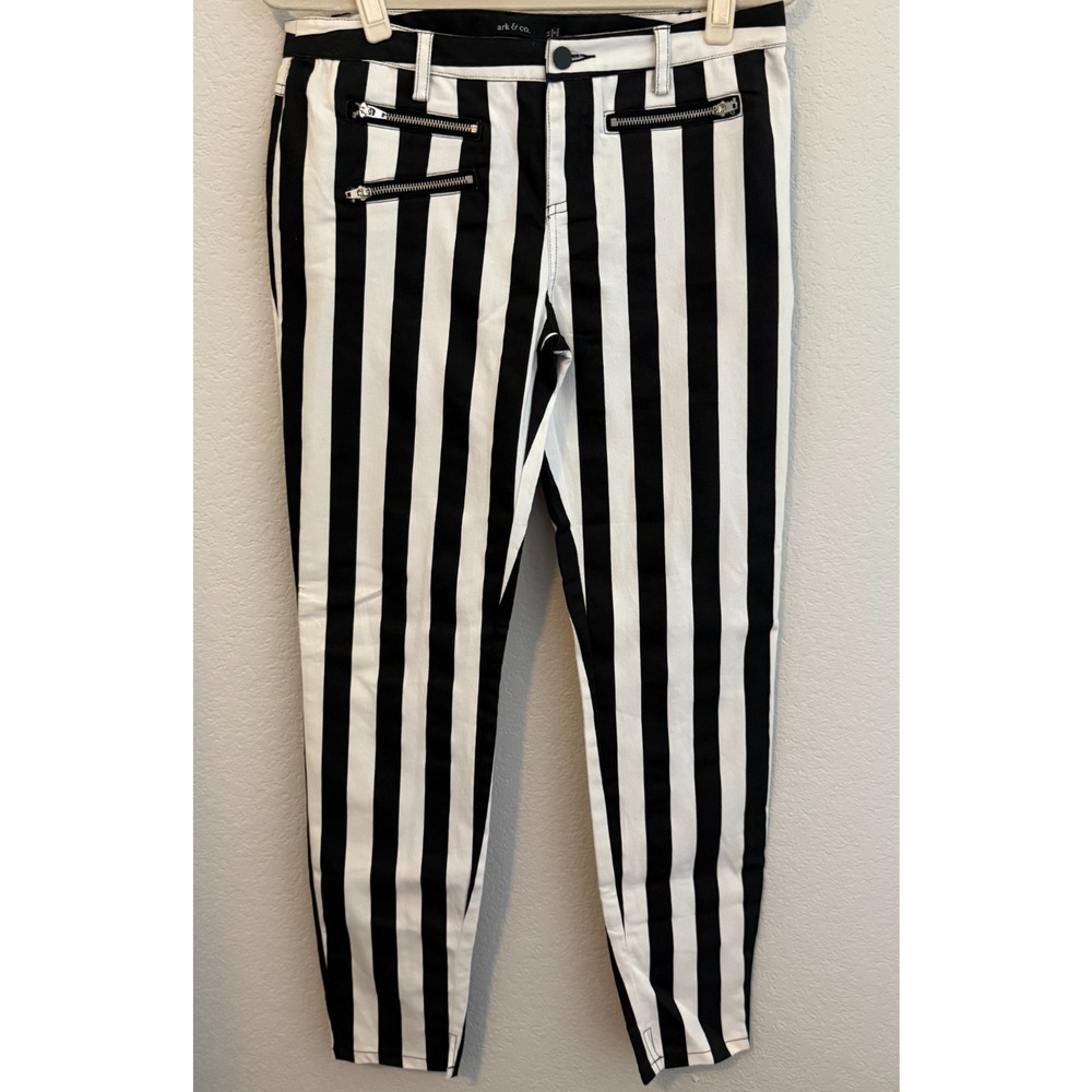 Arc & Co. Black White Vertical Stripe Skinny Pants Zip Detail Women’s Size M
